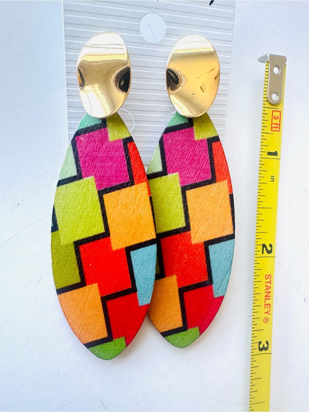 Colorblock Geometric Drop Earrings - Multicolor - Picture 2 of 4